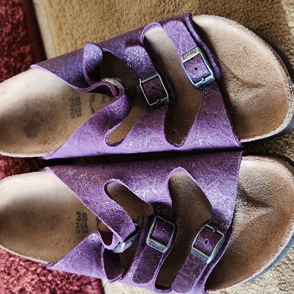 Papillio Shoes - Papillio made By Birkenstock Purple Sparkle Suede Buckle Sandals